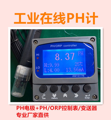 高温工业在线PH计 PH测试仪酸度计 含PH电极+PH/ORP控制表变送器