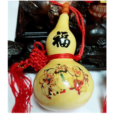 厂家直销酒葫芦 天然葫芦外表彩绘吉祥如意 家居挂件中国结酒葫芦