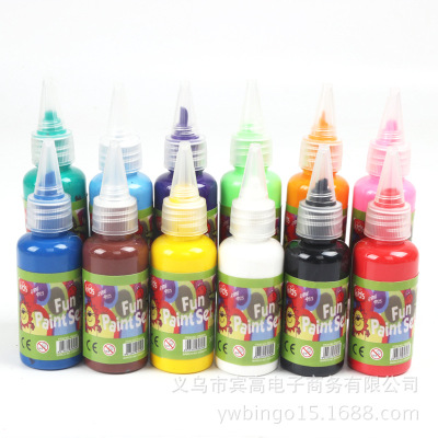 12色丙烯颜料手指画石膏搪胶彩绘油画 60ml儿童安全颜料绘画套装