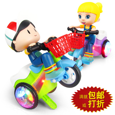 新款儿童特技三轮车万向 吊车头360度旋转音乐灯光热卖电动玩具