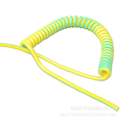 黄绿双色单芯接地线弹簧线螺旋耐拉伸电线电缆螺旋电缆线抗静电线