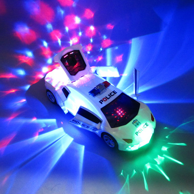 电动万向儿童音乐发光360度旋转变形玩具车警车 仿真车模型批发
