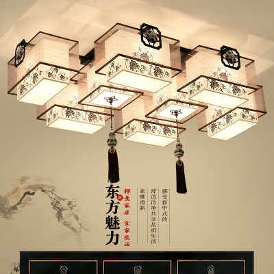 新中式客厅布艺吸顶灯 创意禅意刺绣LED布罩吊灯餐厅个性装饰灯具