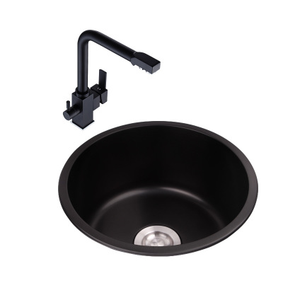 陶赫不锈钢水槽单槽黑色纳米水槽圆形洗菜盆小户型厨房水槽4040