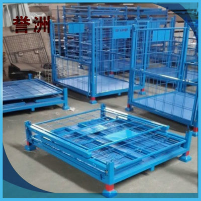 广州誉洲厂家制造工业PE折叠箱蓝色高强度折叠箱金属物流周转箱