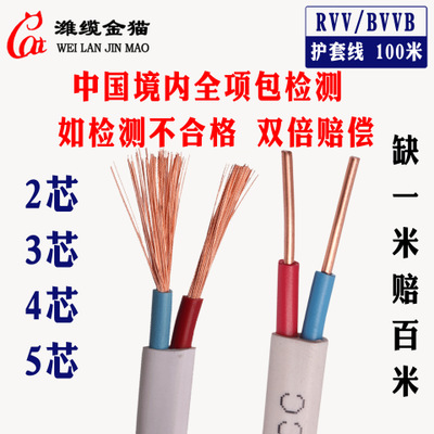 电线2芯2.5 平方国标1.5 4 6双芯纯铜芯线RVV软白护套线 家装电缆