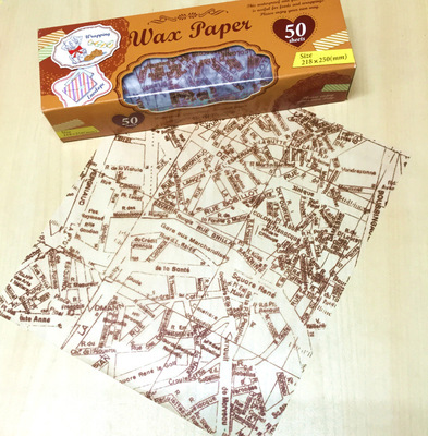 烘焙咖色地图款蜡纸 油纸 糖纸 食品包装纸 50张盒装