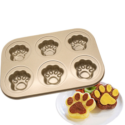 不沾6连烤盘创意猫爪蛋糕金属烤盘磨具 DIY甜甜圈烤盘  烘培模具