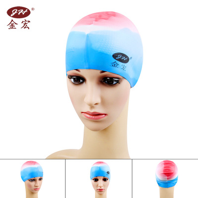 金宏品牌泳帽 新款男女通用印花硅胶游泳帽硅胶泳帽成人批发