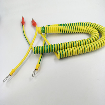 黄绿螺旋弹簧收缩电缆 弹簧接地电缆 余姚电源螺旋线 宁波弹簧线
