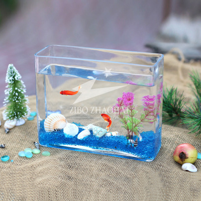 超白厚实透明玻璃长方形小型鱼缸水族箱桌面创意水培植物容器虾缸