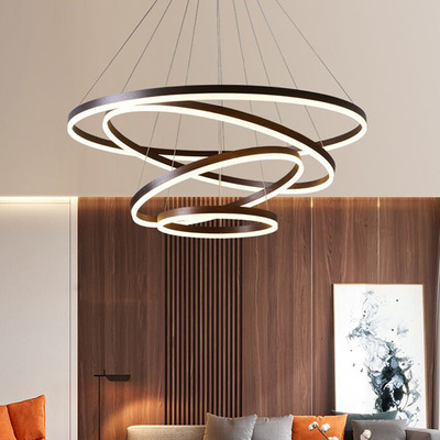 客厅吊灯led创意智能后现代简约环形北欧餐厅大厅公寓铝材圆环灯