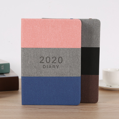 2020年日程本拼接色布纹PU笔记本周计划本工作效率手册记事本定制