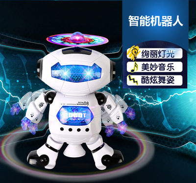 热卖新款360度旋转灯光音乐红外线太空跳舞电动机器人新奇玩具