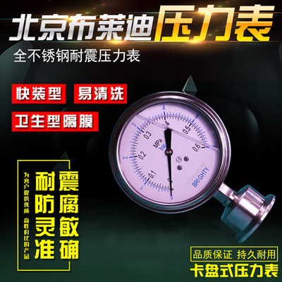 北京布莱迪卫生型级隔膜耐震压力表YTNP-98HF6快装标准式厂家直销