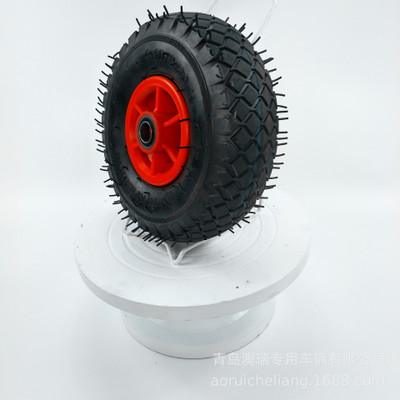 青岛工厂直销批量定制3.50-4黑胎大方块防滑10寸橡胶充气轮