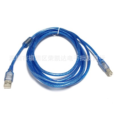 USB2.0打印线3米环保PVC透明蓝带编织铝箔屏蔽USB2.0打印机数据线