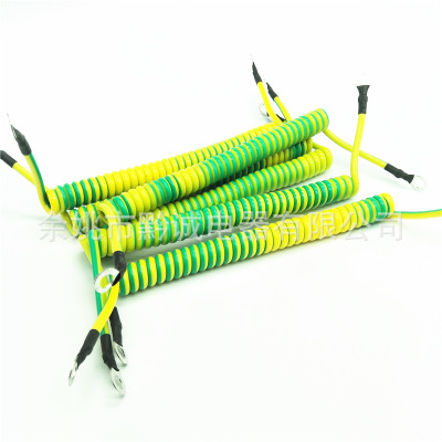 厂家供应黄绿双色弹簧线 PU高弹力伸拉电源线 螺旋弹簧线