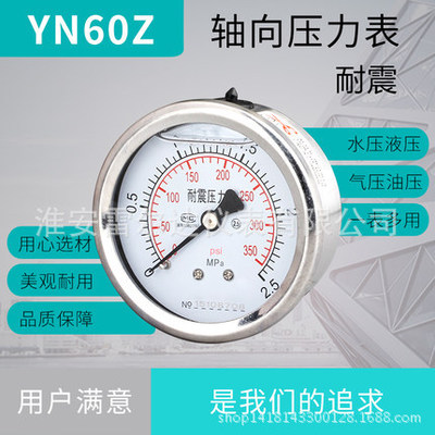 压力表轴向YN60Z耐震压力表 -0.1mpa到60mpa 标准螺纹M14*1.5