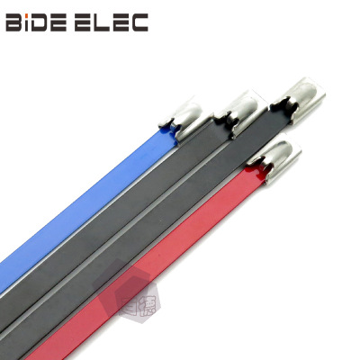 BIDE牌浸喷塑201 G11.5/12mm宽滚珠自锁式不锈钢扎带金属捆绑束线