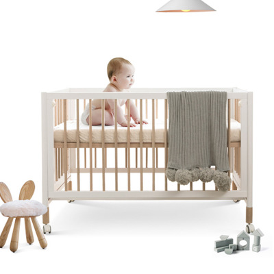 摇床新款欧式婴儿榉木床 可调节舒适宝宝床 简约无油漆实木童床