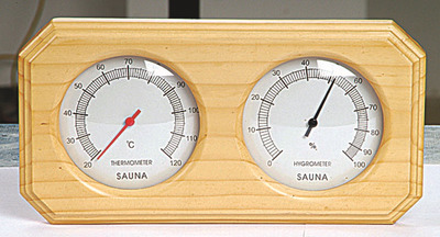 镭射 耐高温 桑拿干蒸房用 双表温湿度器 白杨木温湿度计