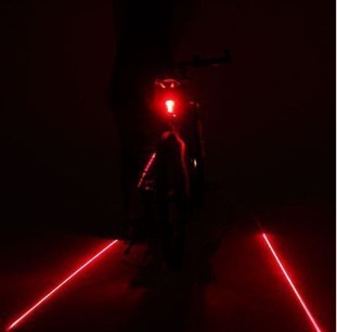 骑行自行车激光尾灯5LED平行线激光镭射尾灯山地车安全警示灯批发