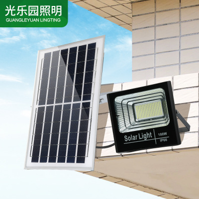 100W太阳能投光灯厂家直销户外庭院家用新农村照明工程太阳能路灯图1