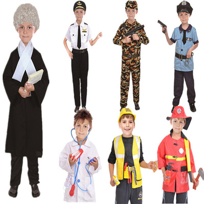 万圣节消防服儿童节服装警察律师飞行员小医生工人飞行员表演服装