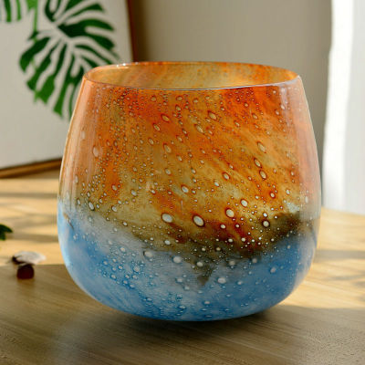 创意渐变色花盆 玻璃花缸批发 美式玻璃工艺摆件 彩色玻璃工艺品