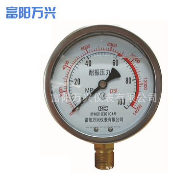 供应高压压力表 电动泵专用表 液压油压力表耐震压力表100mpa