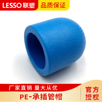 广东联塑蓝色PE给水管承插配件管帽堵头20-110mm厂价直销品质保证